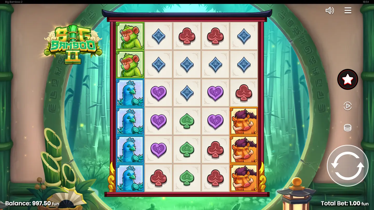 Big Bamboo 2 base game full grid with animal symbols and bamboo forest backdrop
