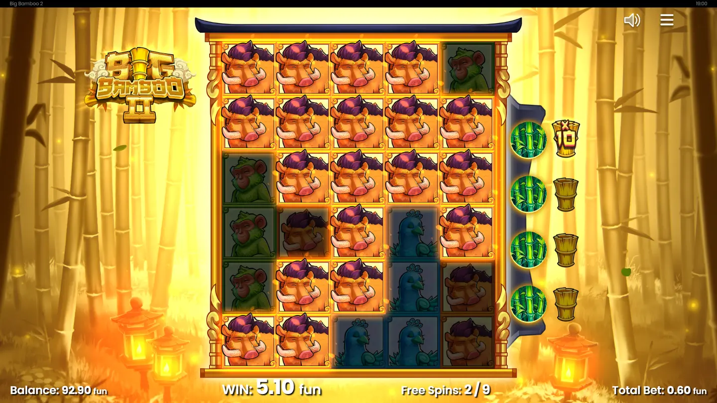 Big Bamboo 2 Free Spins with Low Symbol Meter filling and persistent frames visible on grid